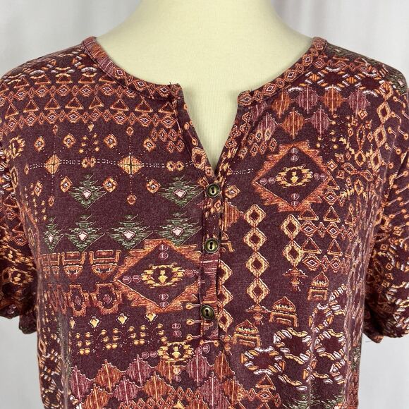 NEW Coldwater Creek Southwestern Aztec Short Sleeve Henley Top Women’s Large - Picture 4 of 10